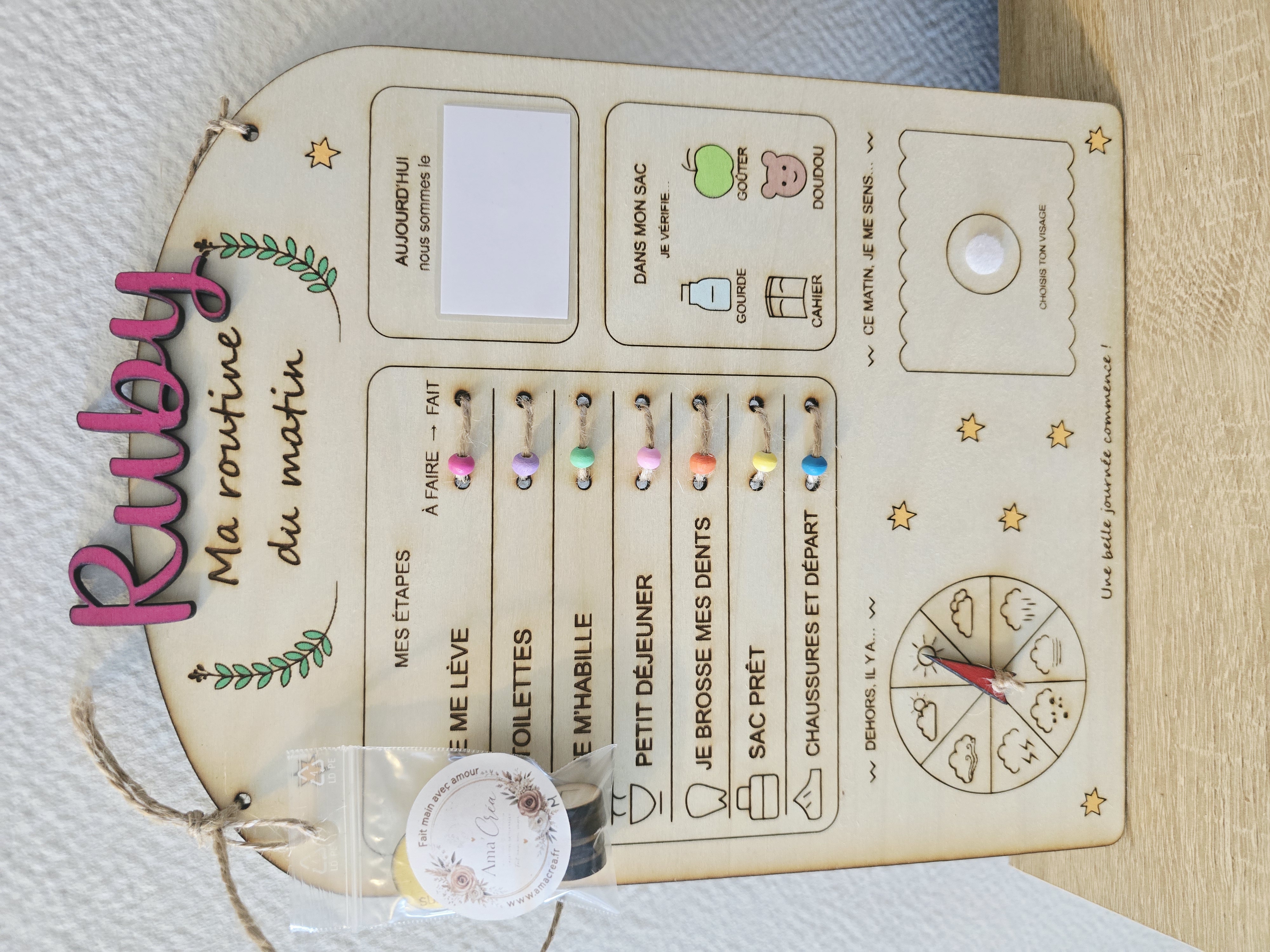 Tableau de routine enfant en bois – Matin, Soir ou Duo — visuel 1