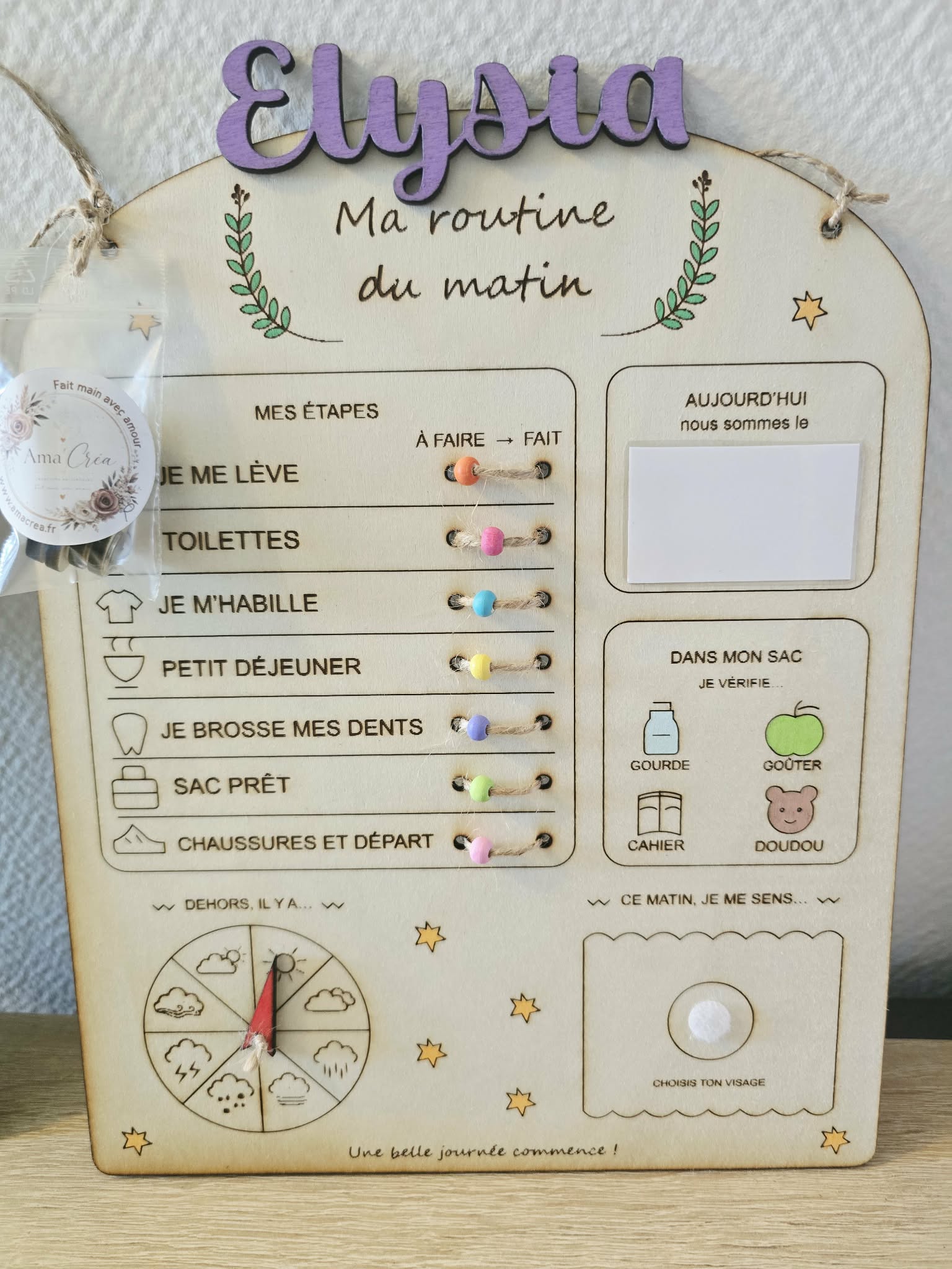 Tableau de routine enfant en bois – Matin, Soir ou Duo — visuel 2