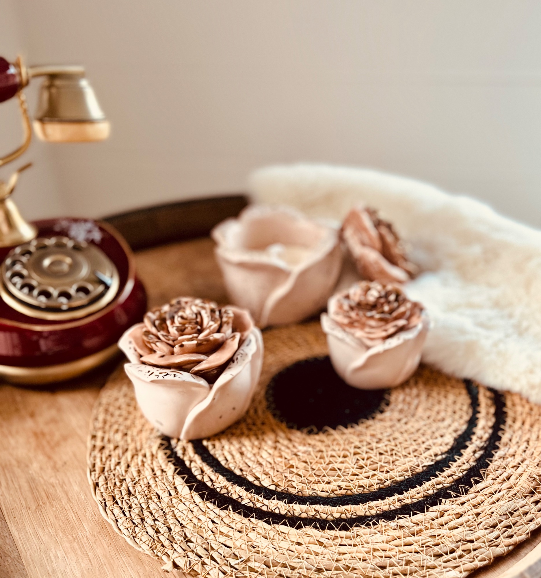 Bougie fleur – rose, faite main — visuel 1