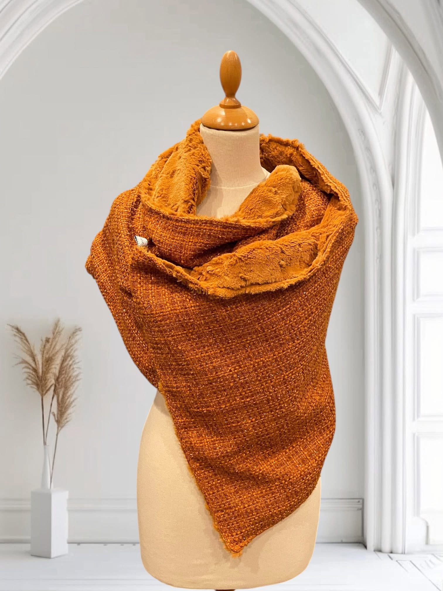 écharpe, châle oversize, tweed rouille — visuel 1