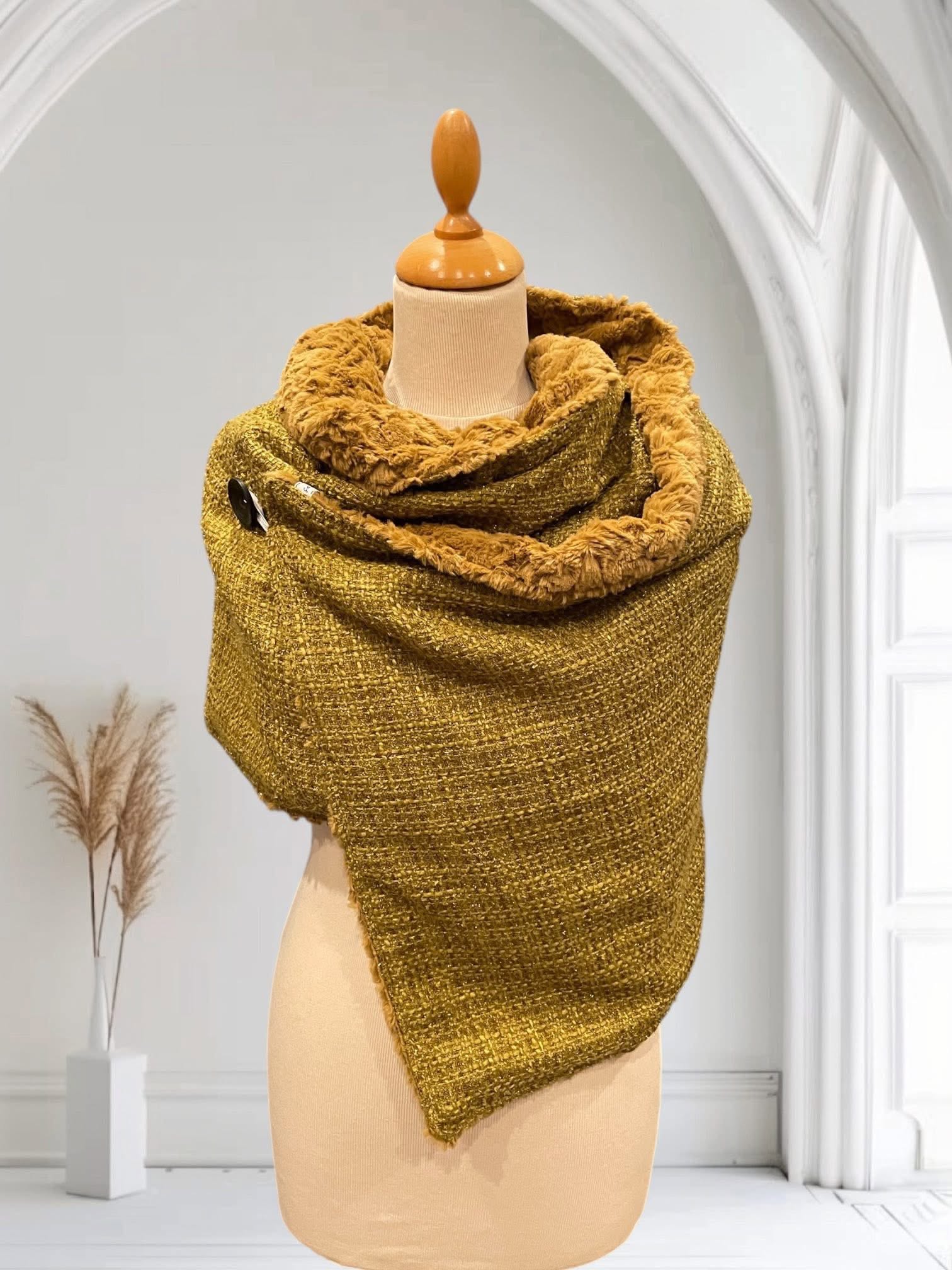 écharpe, châle oversize, en tweed ocre — visuel 1
