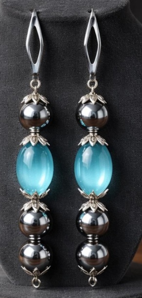 Bo perles hématite et œil de chat bleue. — visuel 1