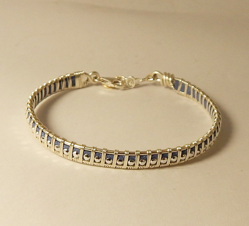 Bracelet tissé en argent 925/cuir — visuel 5