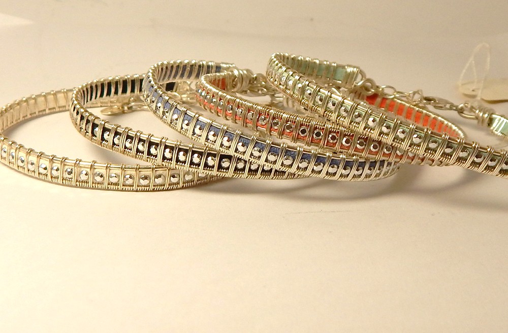 Bracelet tissé en argent 925/cuir — visuel 1