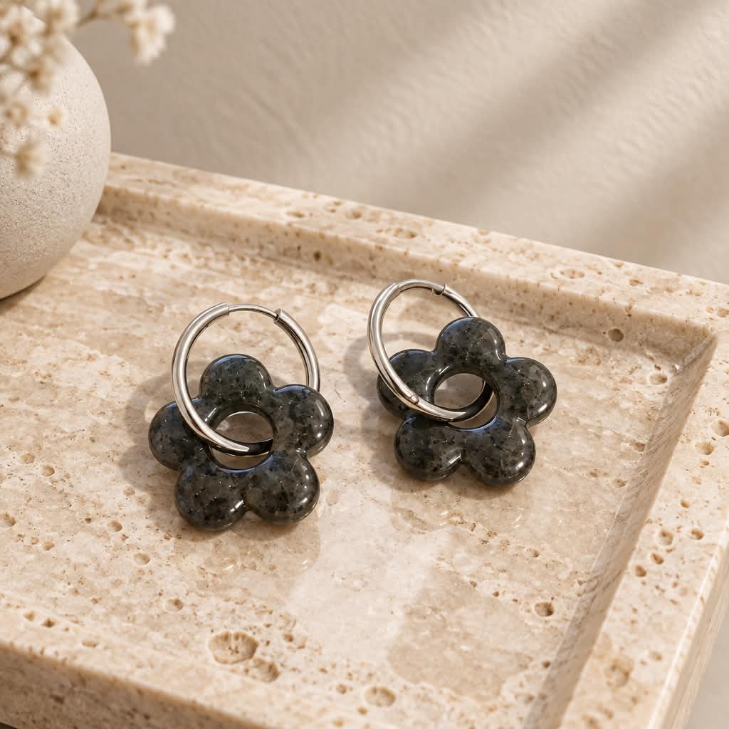 Pampilles fleurs grises anthracite — visuel 1