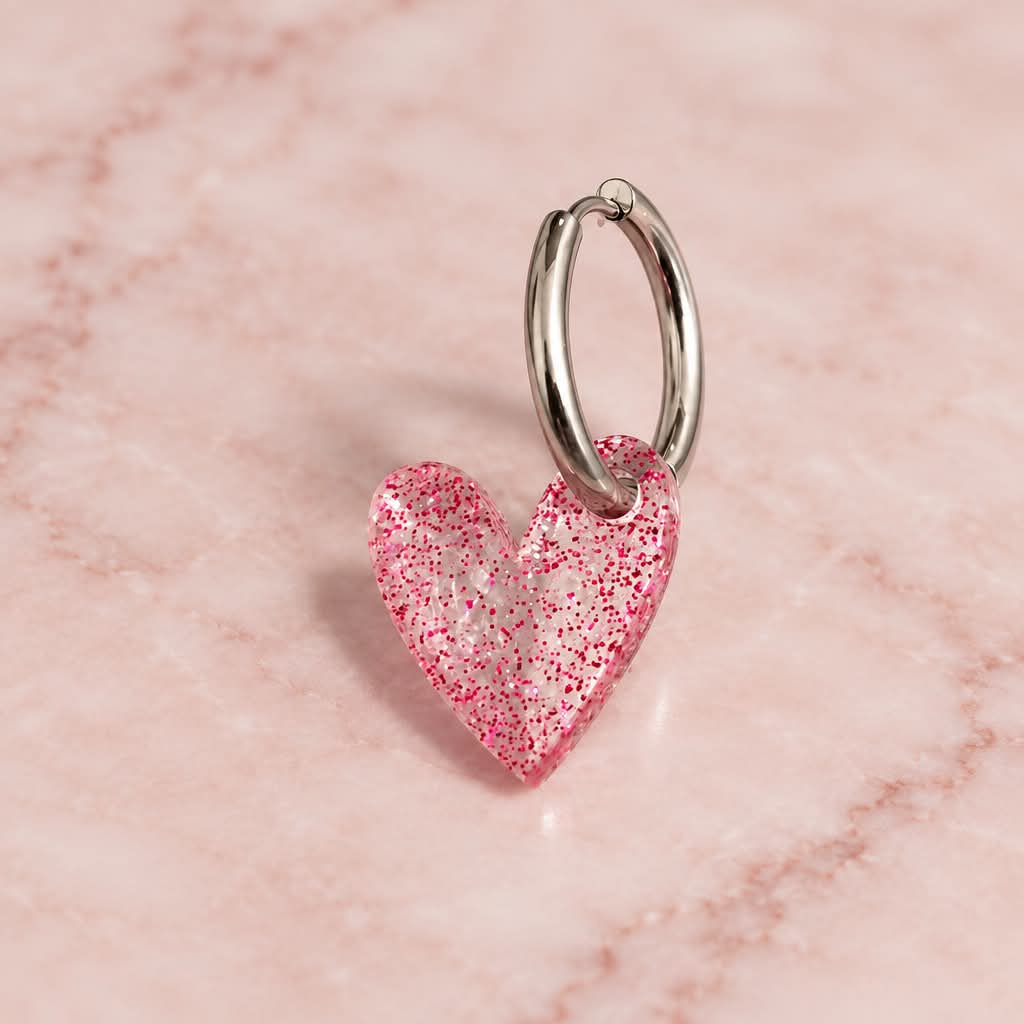 Pampilles "coeur" transparentes avec des paillettes rose — visuel 1