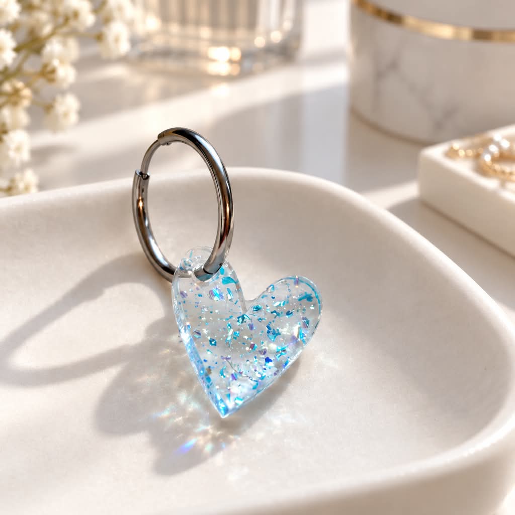 Pampilles coeurs transparentes avec des fragments bleus — visuel 1