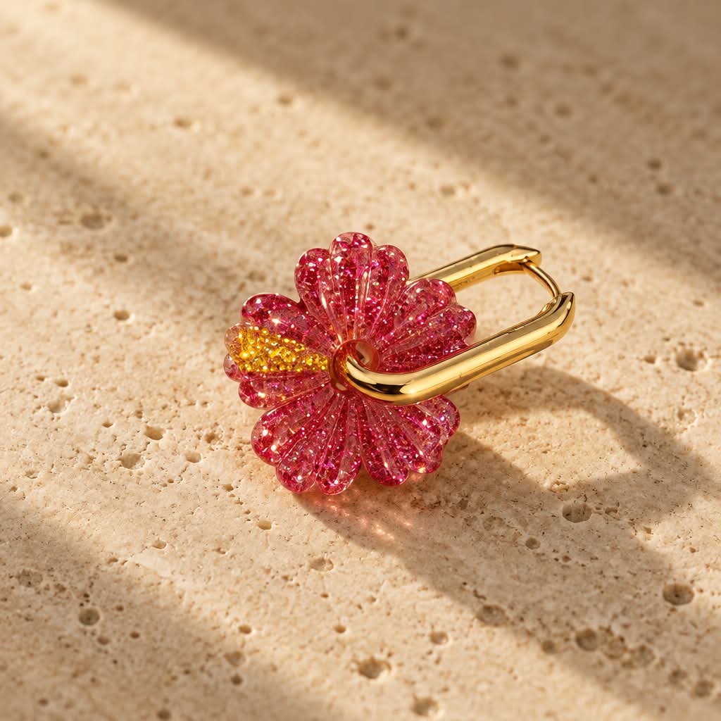 Pampilles Fleur Amélie - Rose & doré pailletées — visuel 1