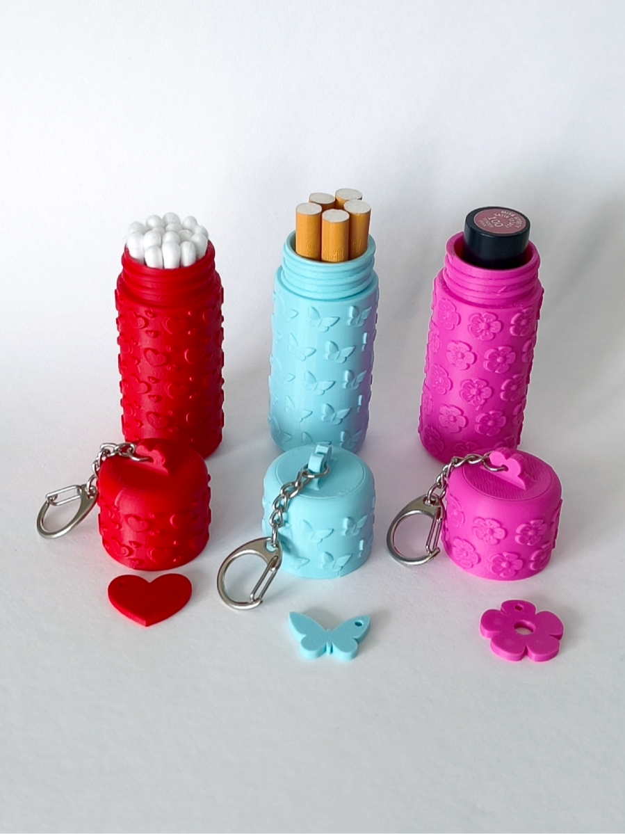 Étui multifonction avec porte-clés – Étui à rouge à lèvres – Rangement coton-tige – Étui compact imprimé en 3D – Accessoire nomade — visuel 3