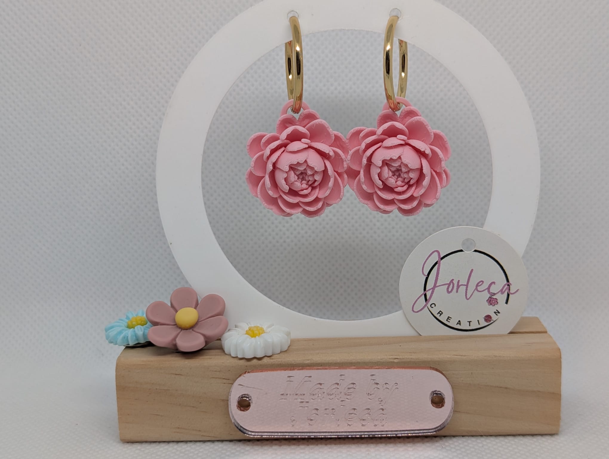 Pampilles pour créoles, bague, pendentif, parure pivoine – Breloques pivoine en impression 3D – Bijoux interchangeables — visuel 1