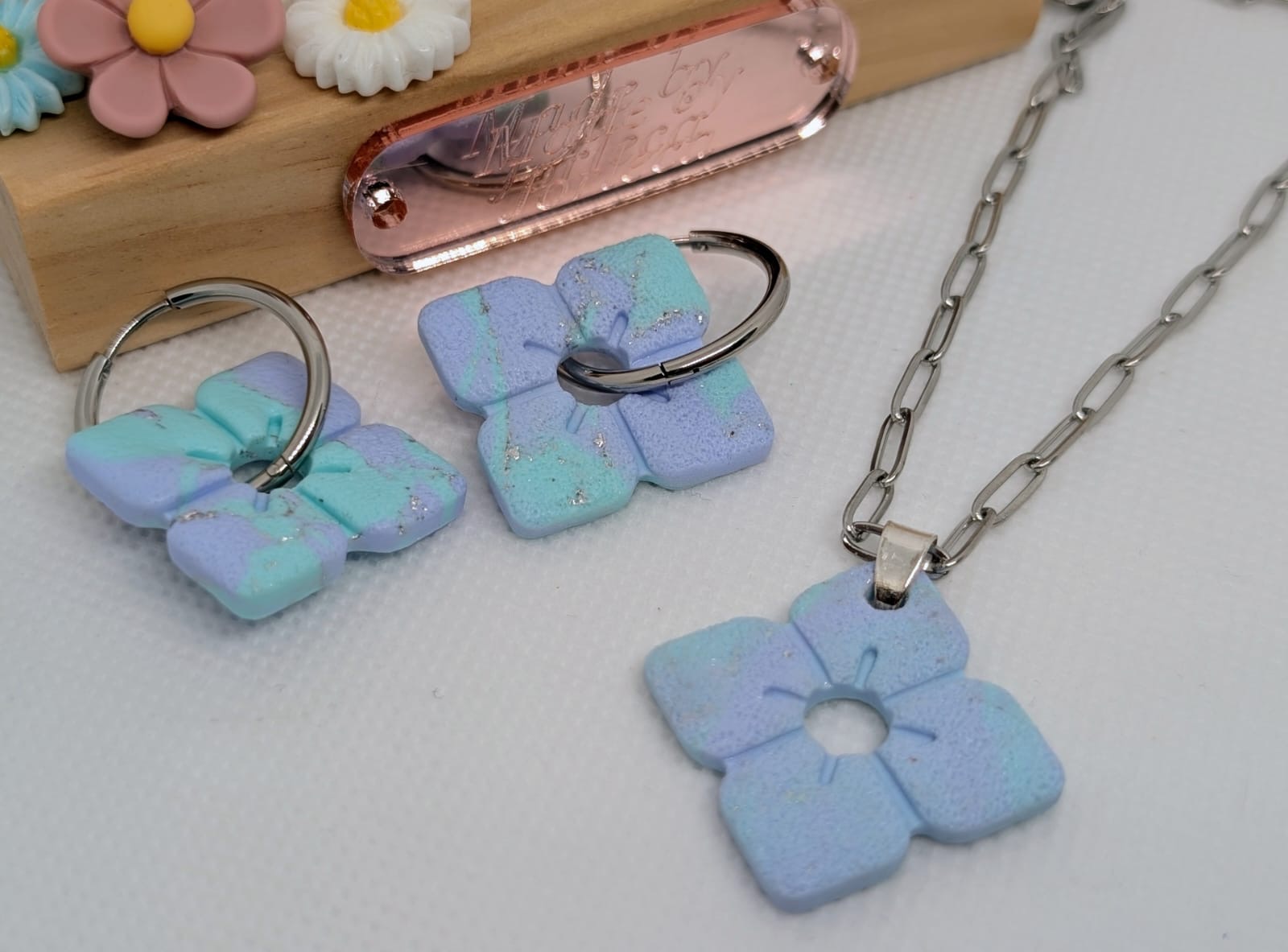 Pampilles pour créoles et pendentif - Collection "Les carrées chic" - argile polymère - pampilles interchangeables — visuel 5
