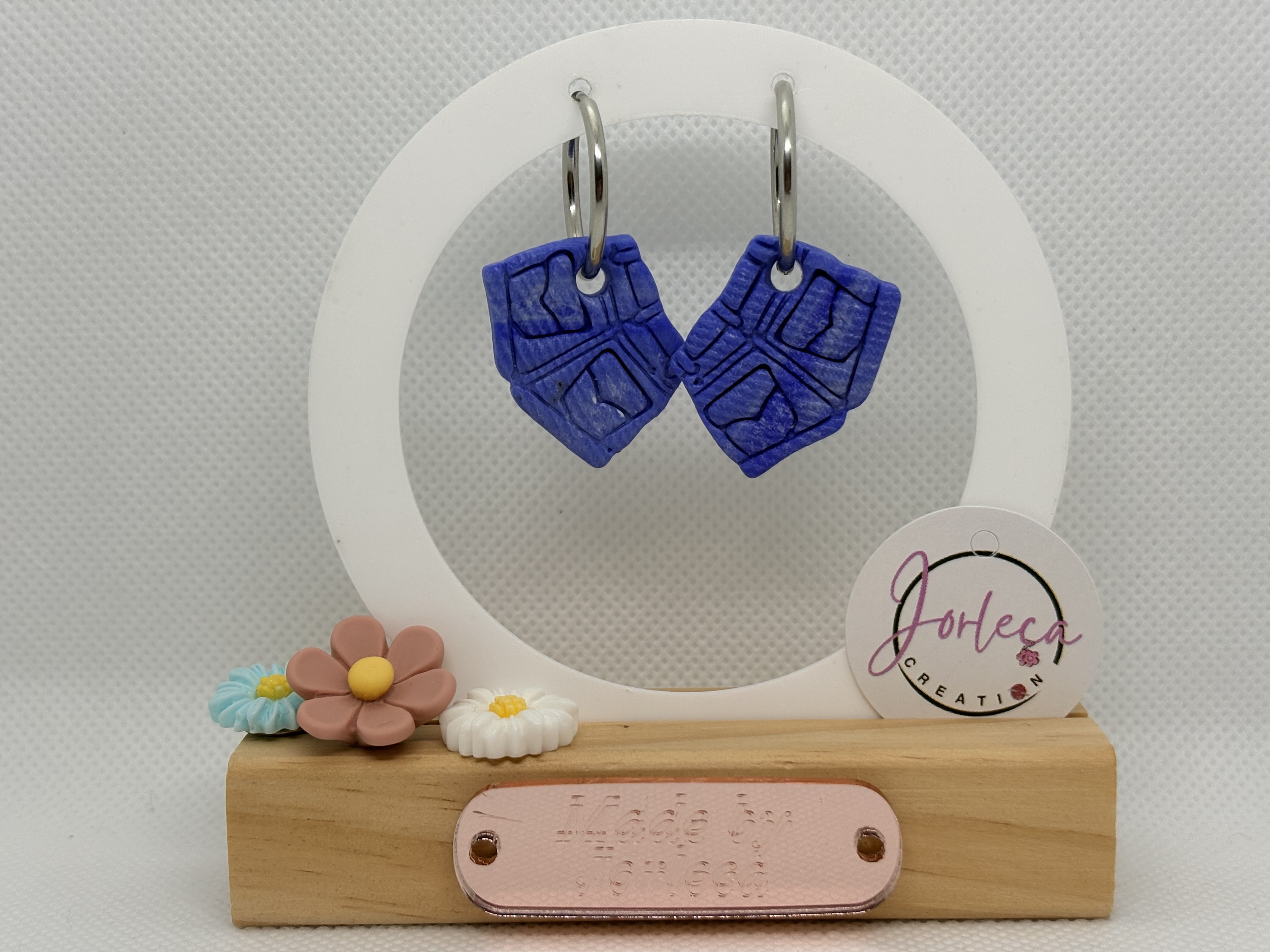Pampilles pour créoles et pendentif - Short en jeans - argile polymère - pampilles interchangeables, parure — visuel 1