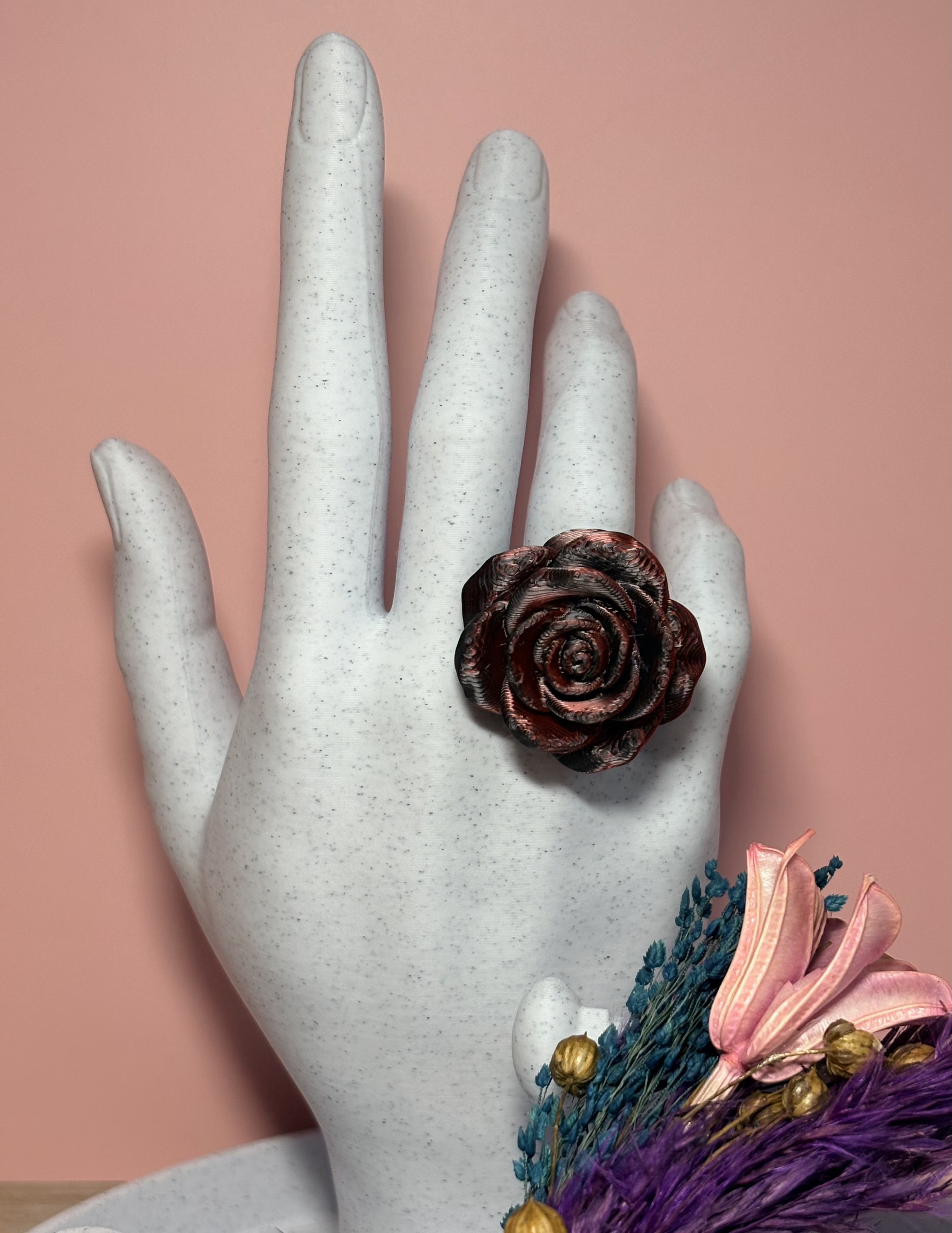 Bague rose imprimée en 3D divers modèles - impression 3D - bague originale  moderne - bijou design - bague statement - cadeau femme — visuel 2