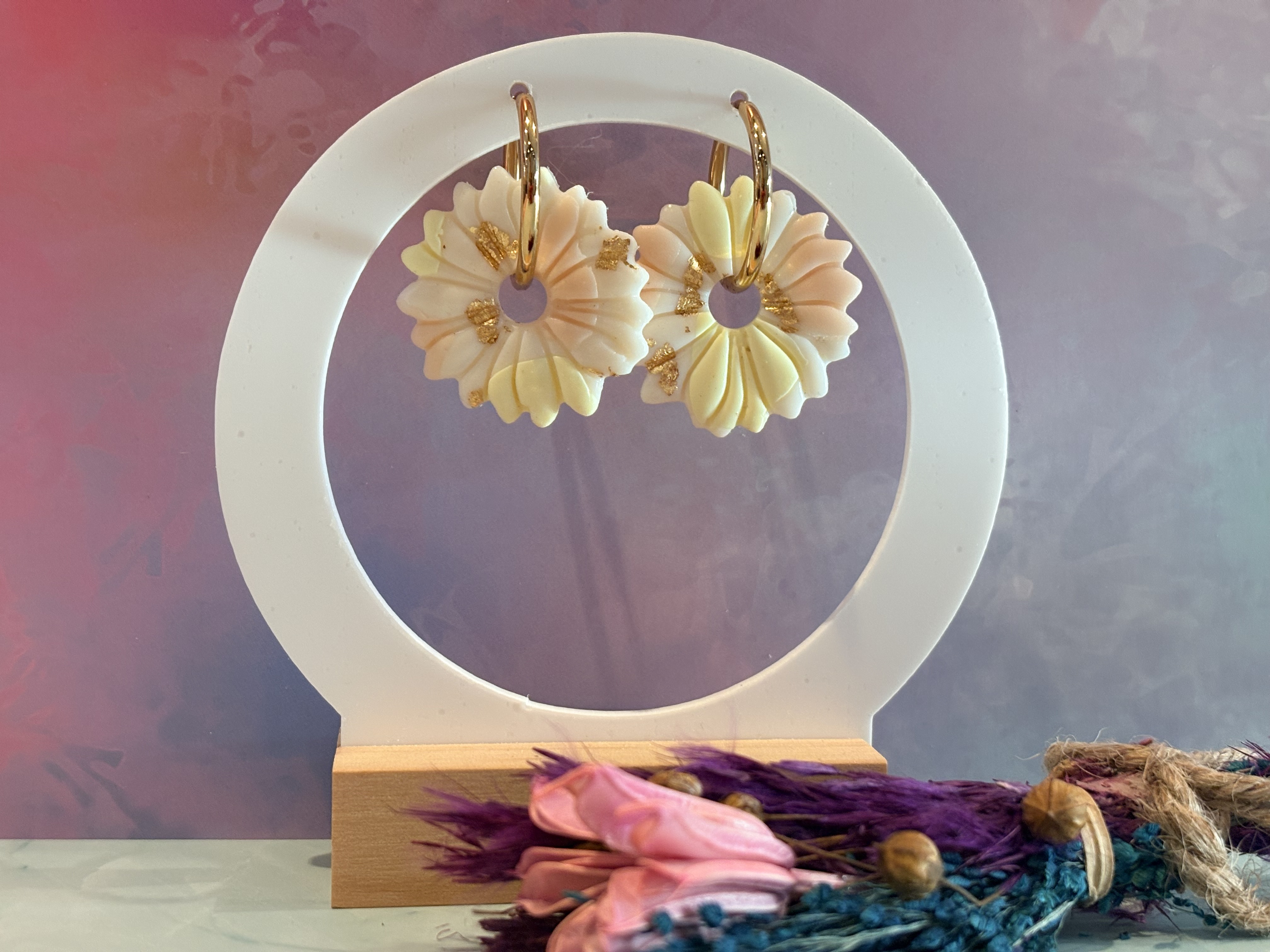 Pampilles pour créoles et pendentif - Les marguerites - argile polymère - pampilles interchangeable, parure — visuel 3