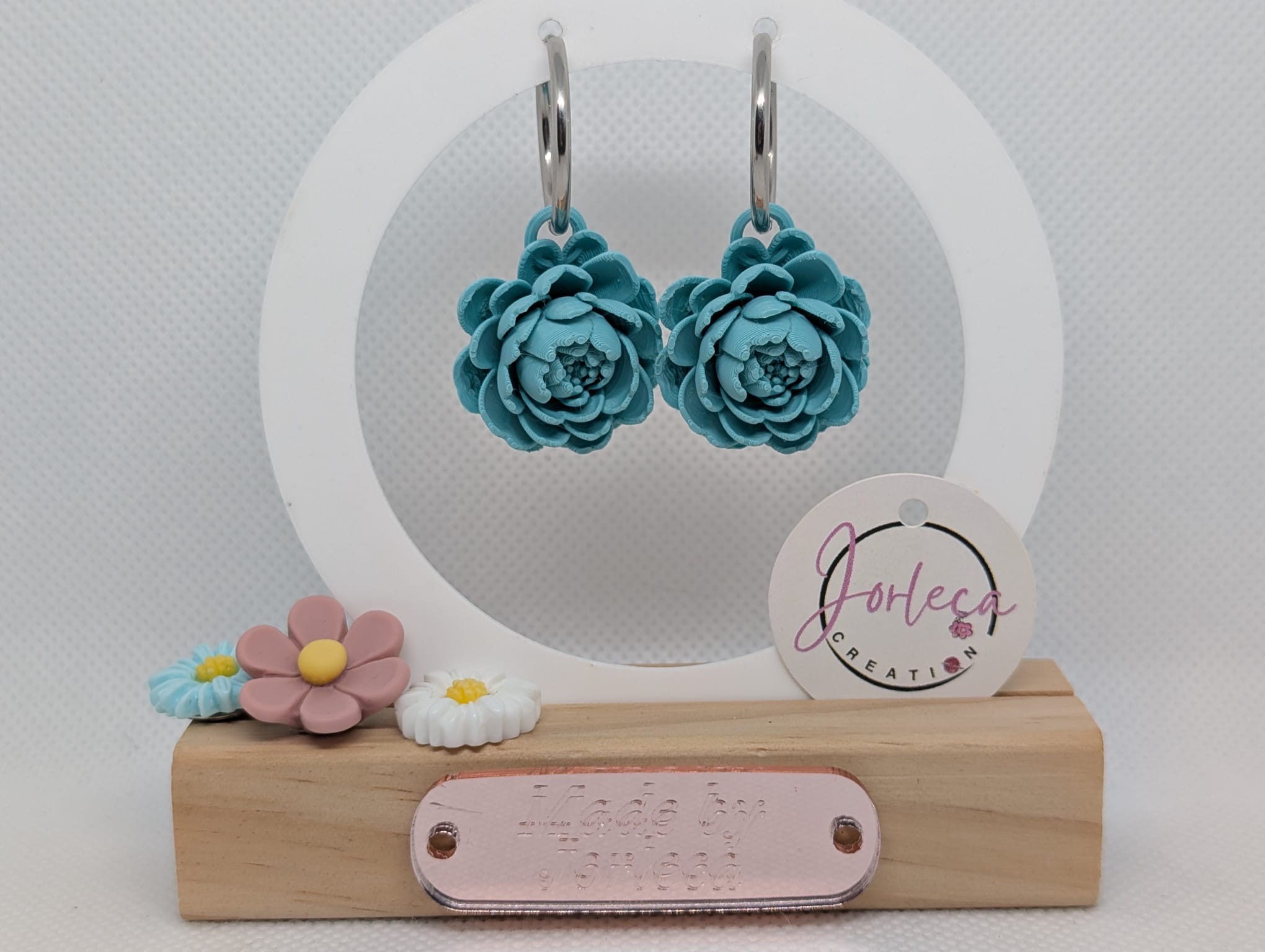 Pampilles pour créoles, bague, pendentif, parure pivoine – Breloques pivoine en impression 3D – Bijoux interchangeables — visuel 3