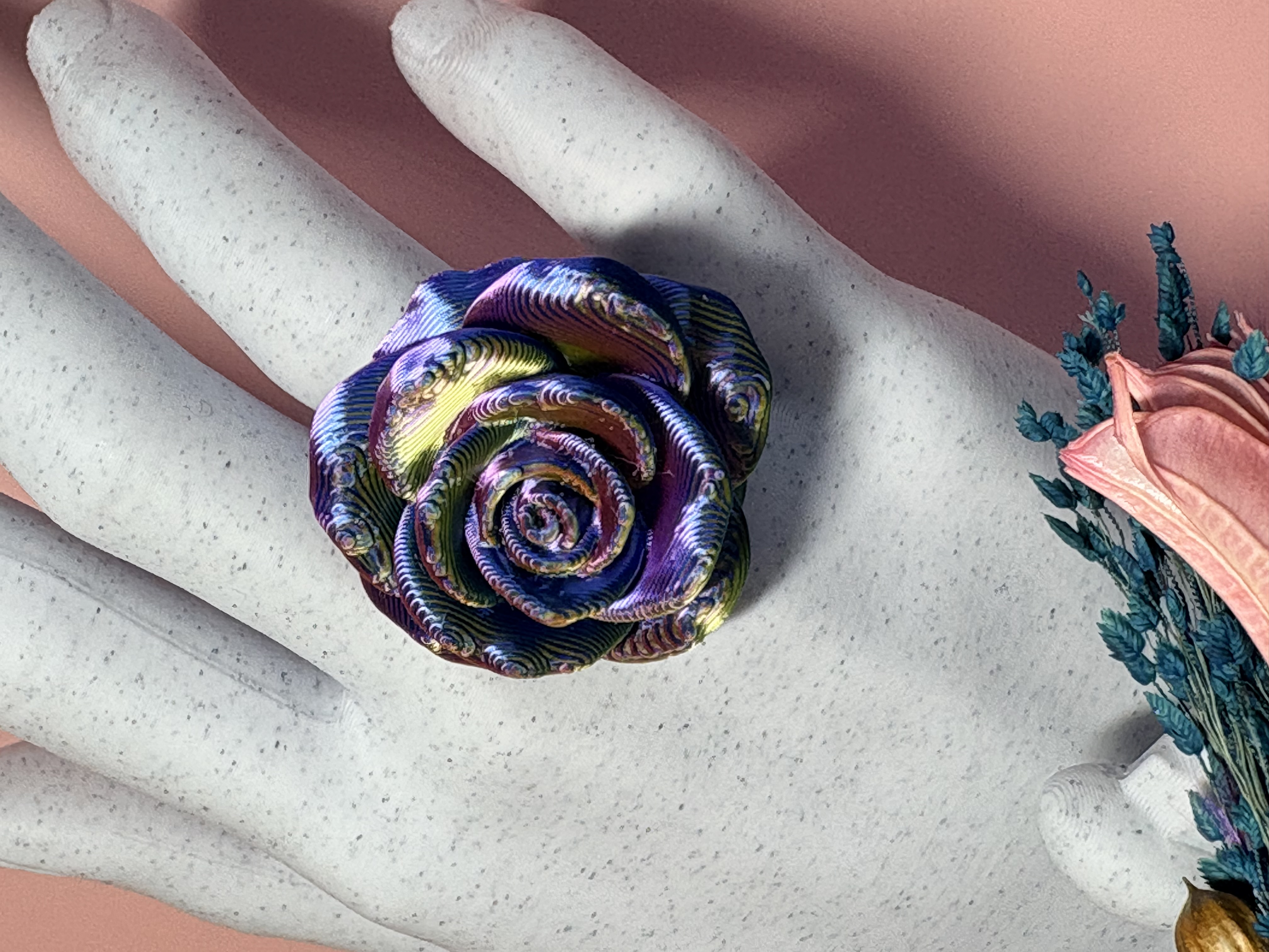 Bague rose imprimée en 3D divers modèles - impression 3D - bague originale  moderne - bijou design - bague statement - cadeau femme — visuel 1