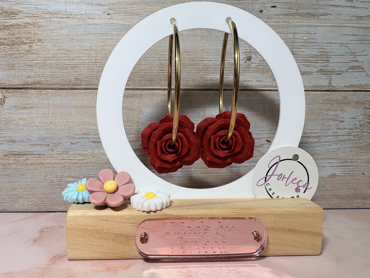 Pampilles roses rouge pour créoles – Breloques rose en impression 3D – Bijoux interchangeables – Accessoires pour grandes créoles — visuel 3
