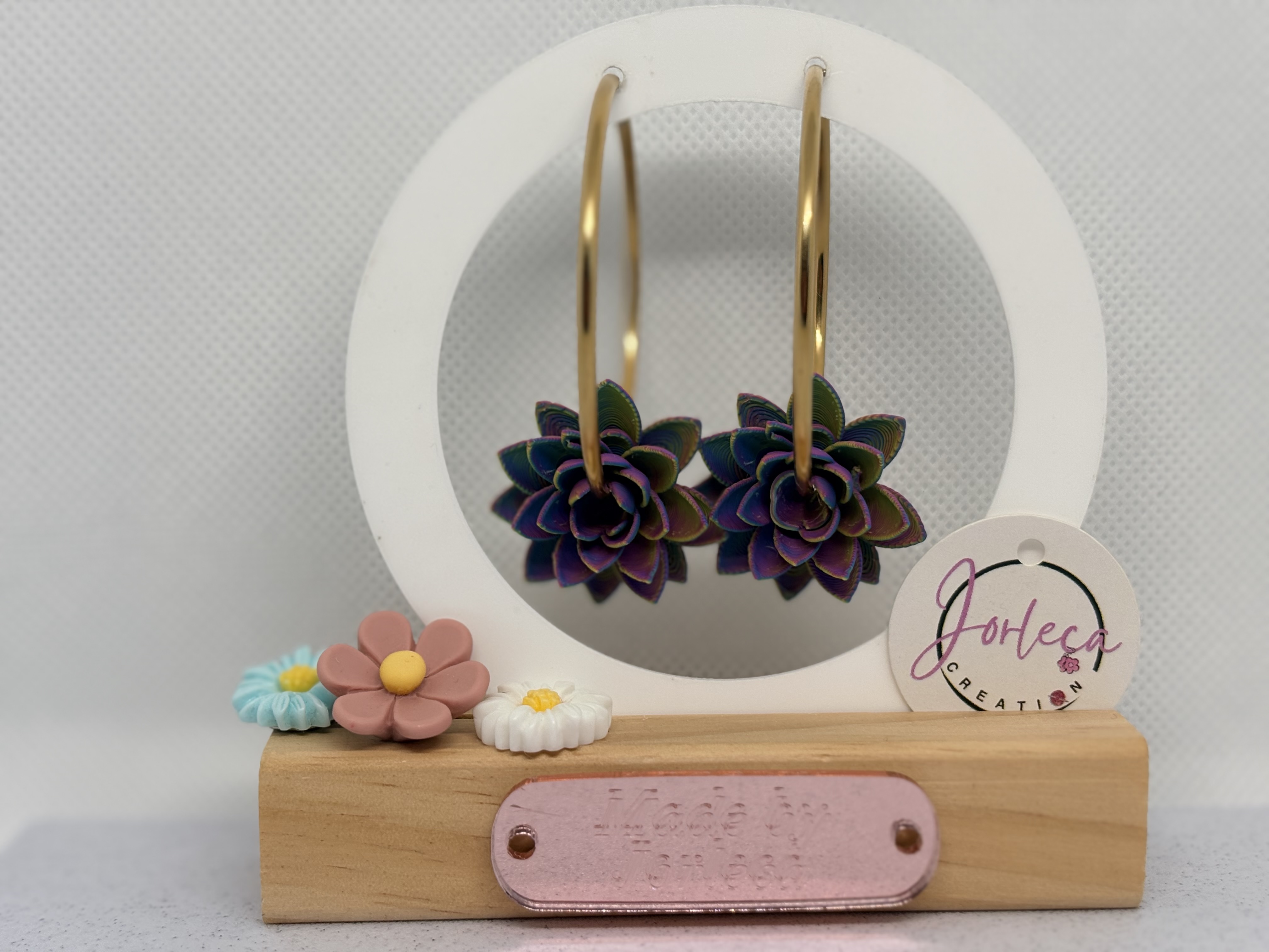 Pampilles Lotus triple couleur pour créoles – Breloques en impression 3D – Bijoux interchangeables – Accessoires pour grandes créoles — visuel 2