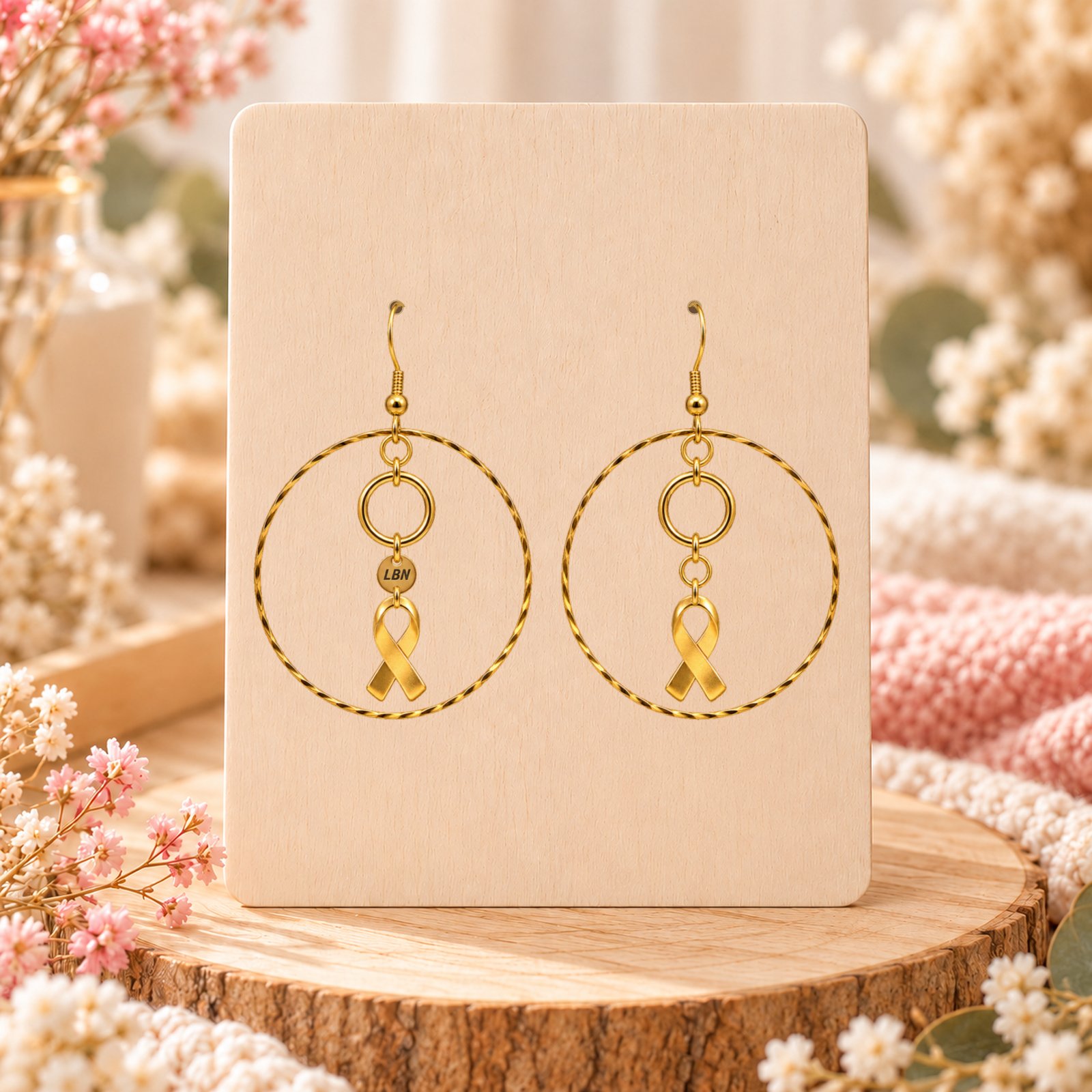 Boucles d'oreilles symétriques – Grandes créoles travaillées et rubans dorés — visuel 1