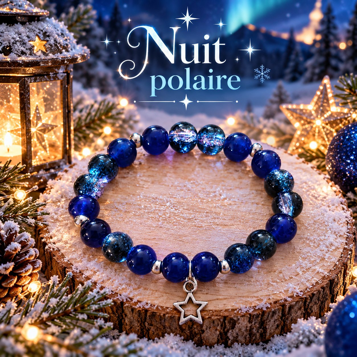 – Bracelet de perles fantaisie bleues et breloque étoile ❄️- 🌌 "Nuit polaire" — visuel 1