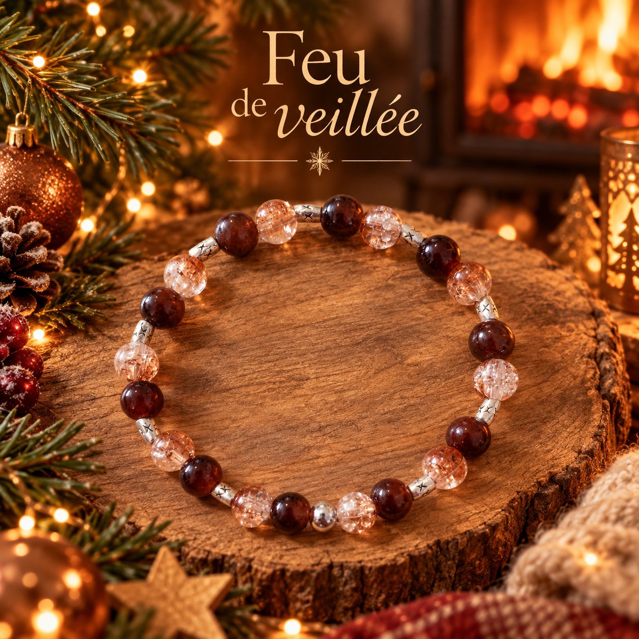 🔥 Bracelet "Feu de veillée "– Perles brunes et reflets cuivrés ✨L'esprit de veillée - — visuel 1