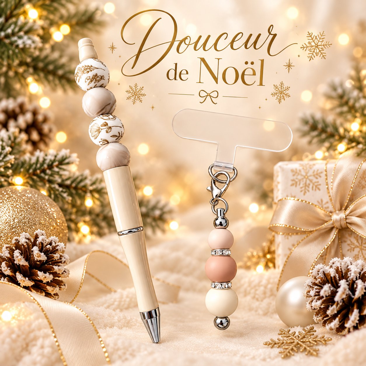Duo "Douceur de Noël", ensemble stylo et charm de téléphone 🤍🎄✨ — visuel 1