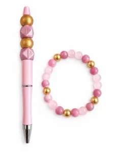🌸 Duo Velours Rosée– Bracelet & stylo bille  💗 — visuel 1