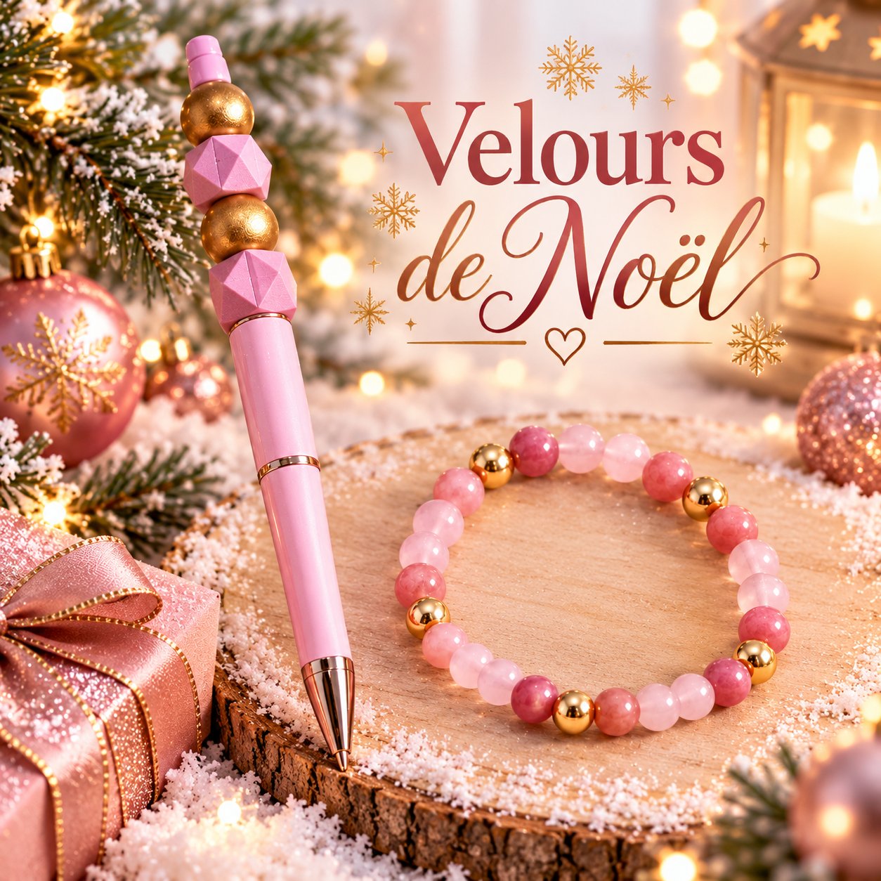 🌸 Duo Velours de Noël– Bracelet & stylo bille 💗La douceur des fêtes - — visuel 1
