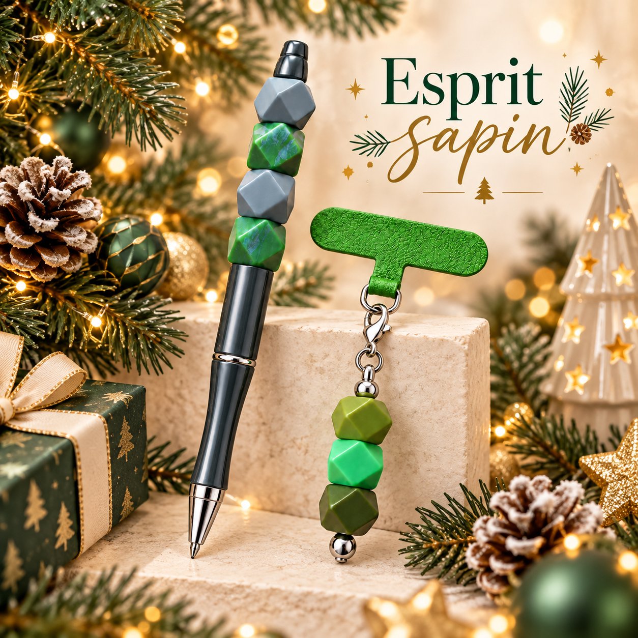 Titre Duo "Esprit sapin" , ensemble stylo et charm de téléphone ✨🎄 — visuel 1