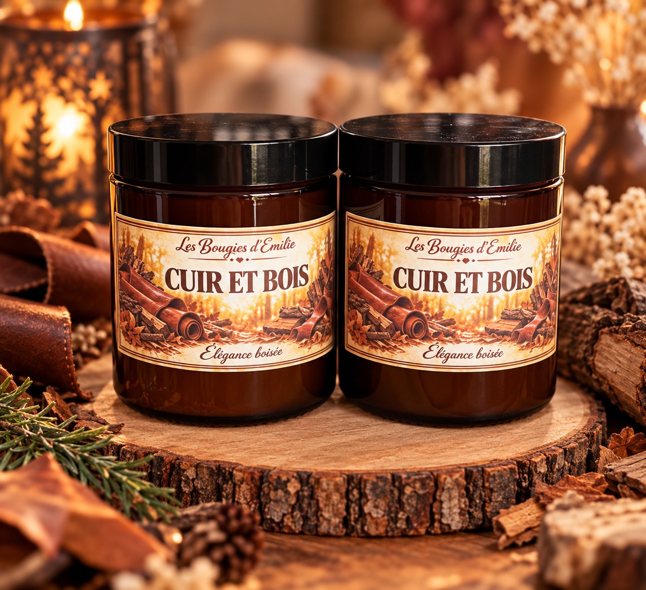 bougie cuir et bois 150g — visuel 1