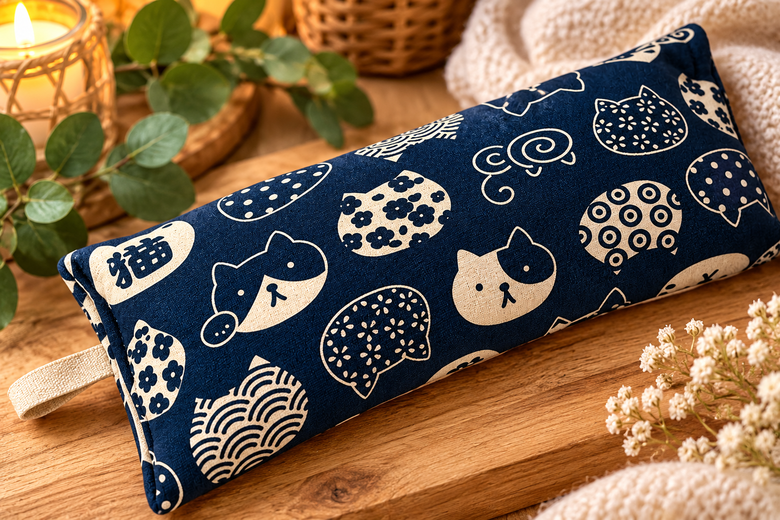 Bouillotte sèche cervicales aux graines de lin bio – Chats japonais — visuel 1