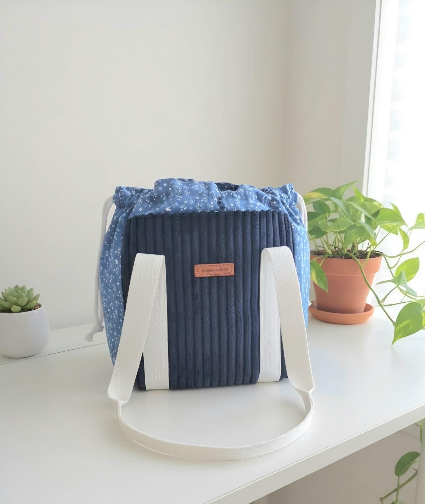 Sac seau Rétro Chic - Bleu & bleu — visuel 2