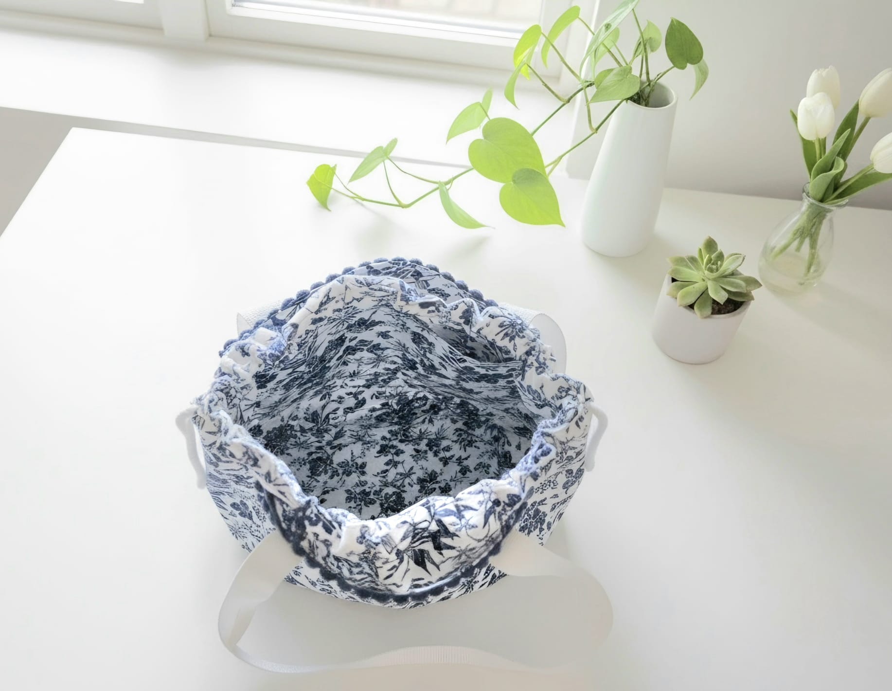 Sac seau Rétro Chic - Bleu & blanc — visuel 4