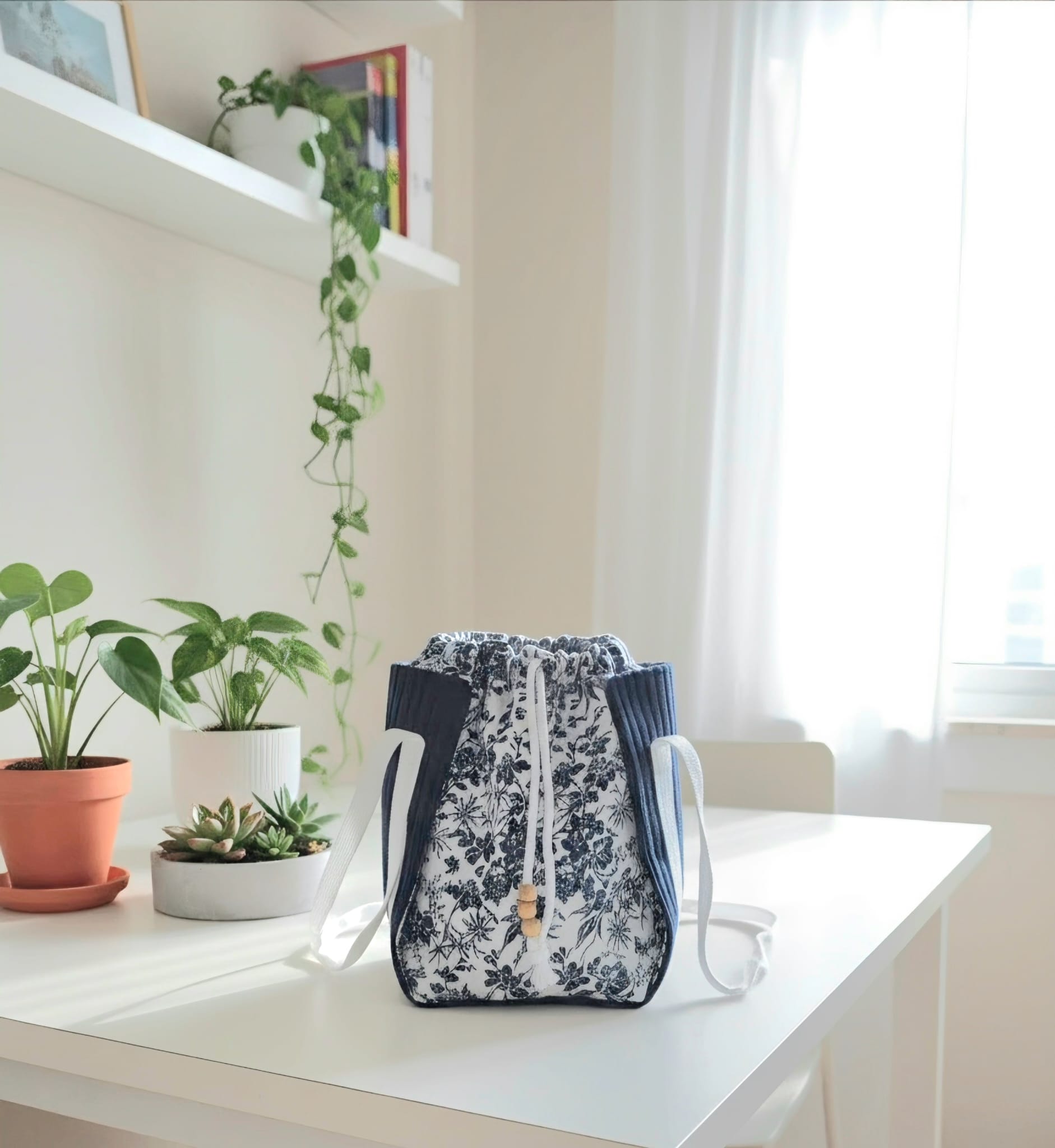 Sac seau Rétro Chic - Bleu & blanc — visuel 3