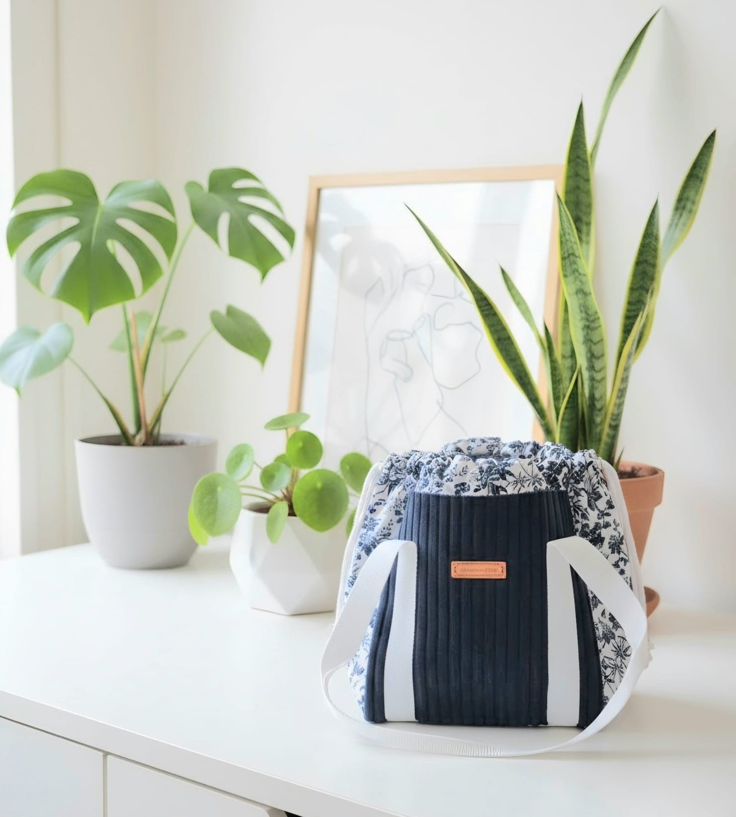 Sac seau Rétro Chic - Bleu & blanc — visuel 2