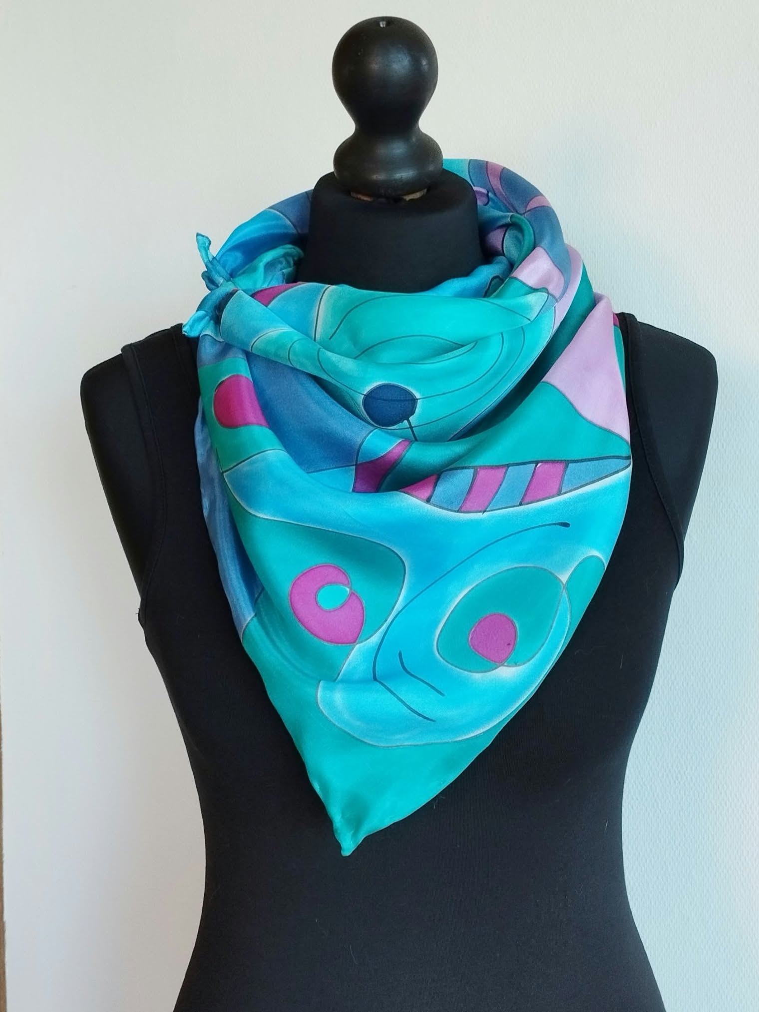 Foulard bleu, carré en soie — visuel 1