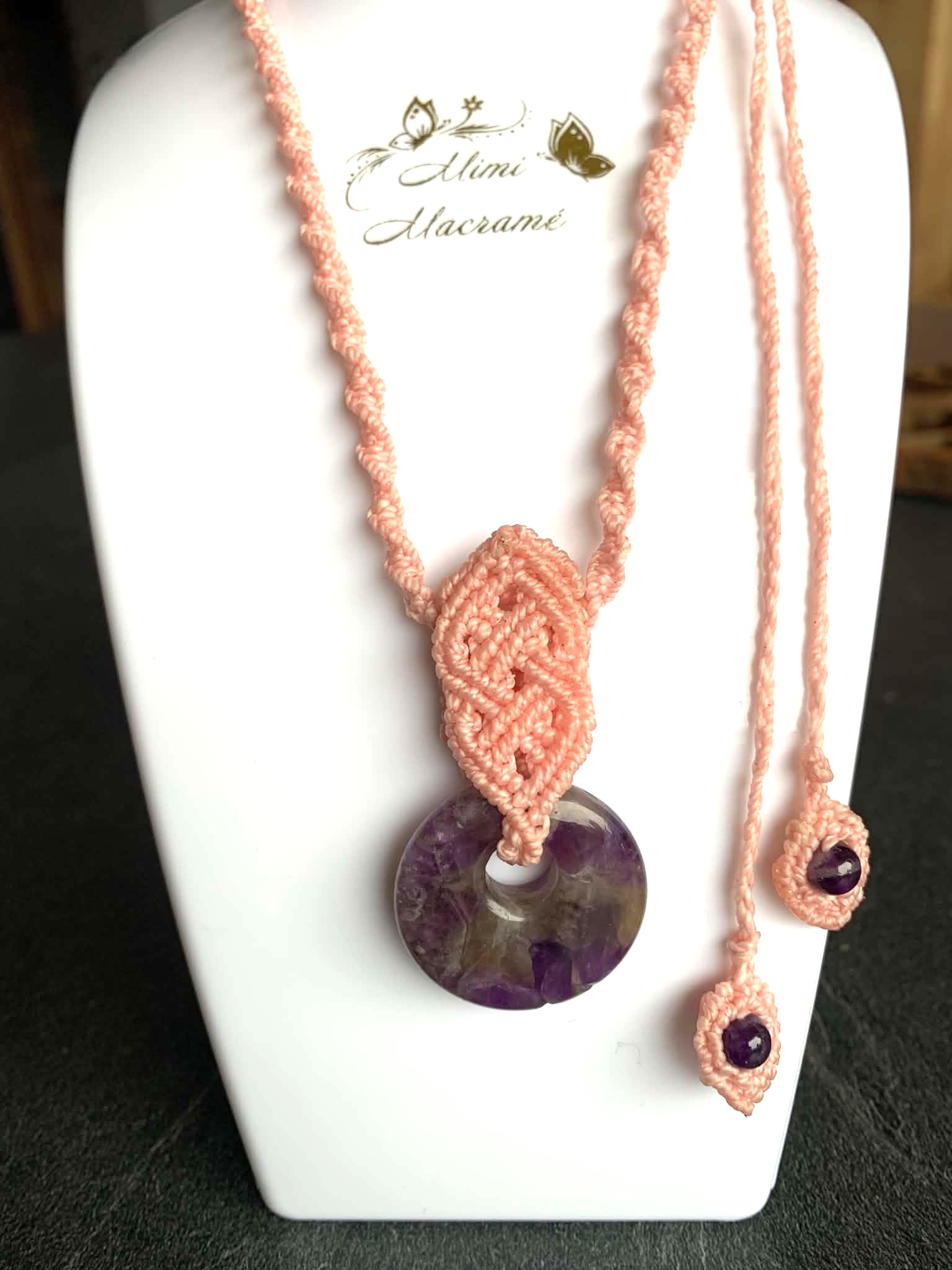 Collier artisanal ajustable pierre d'améthyste — visuel 1