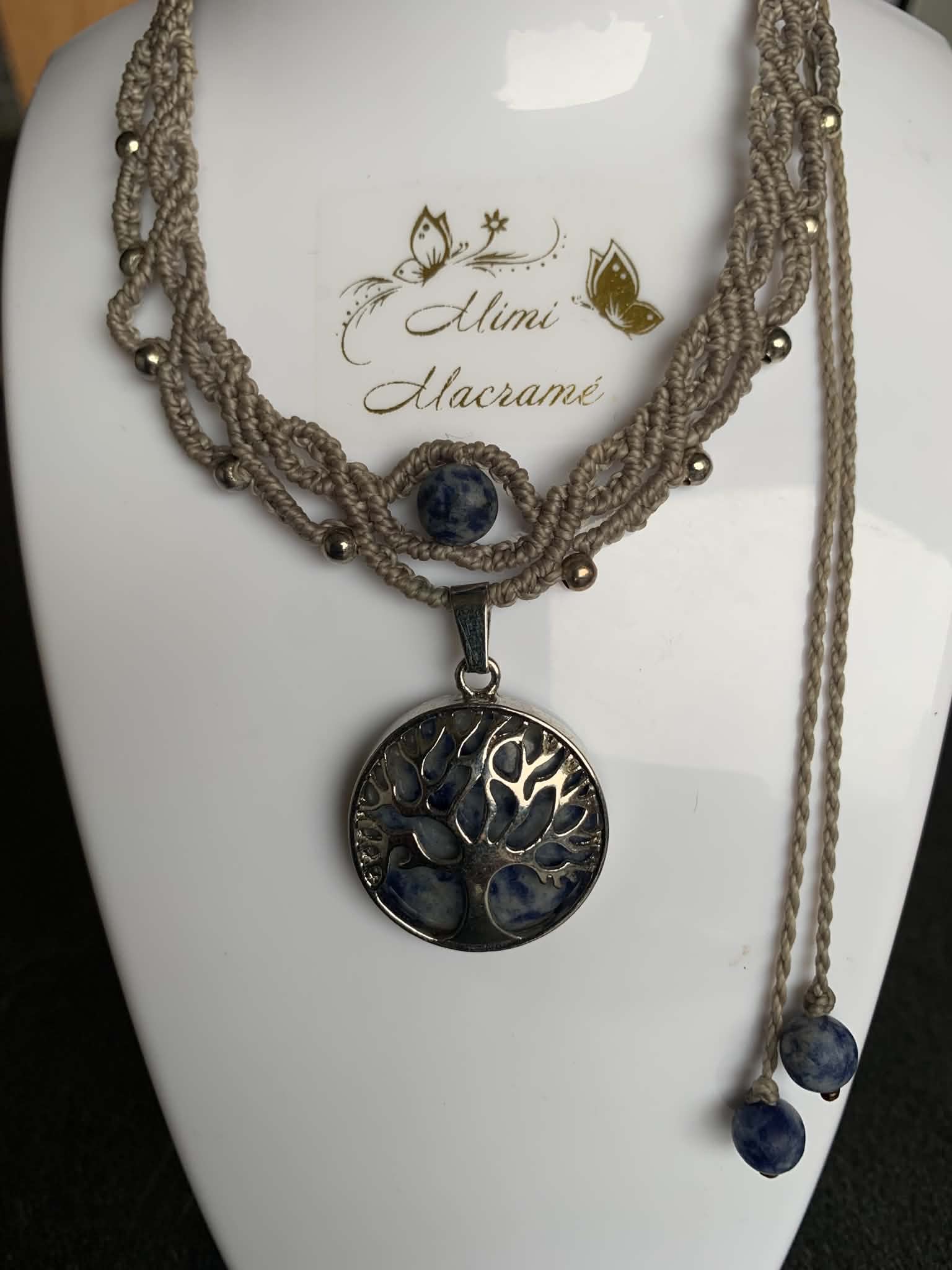 Collier artisanal ajustable pendentif arbre de vie sodalite — visuel 1