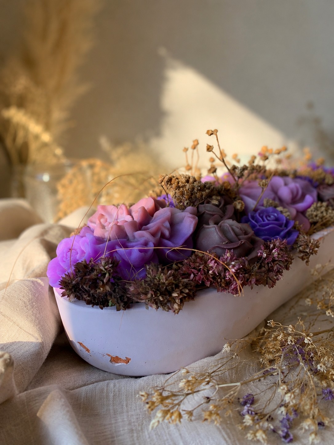 Composition Florale en Cire Végétale - Mauve Précieux — visuel 1
