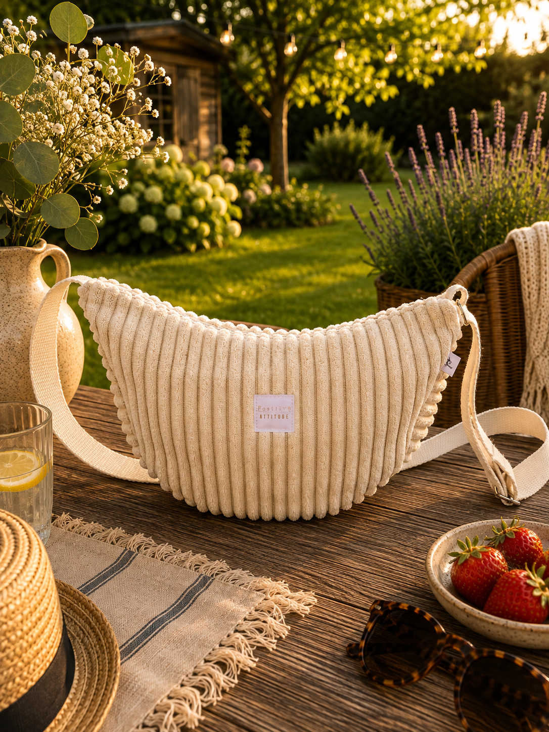 sac demi lune unique en velours grosses côtes uni — visuel 1