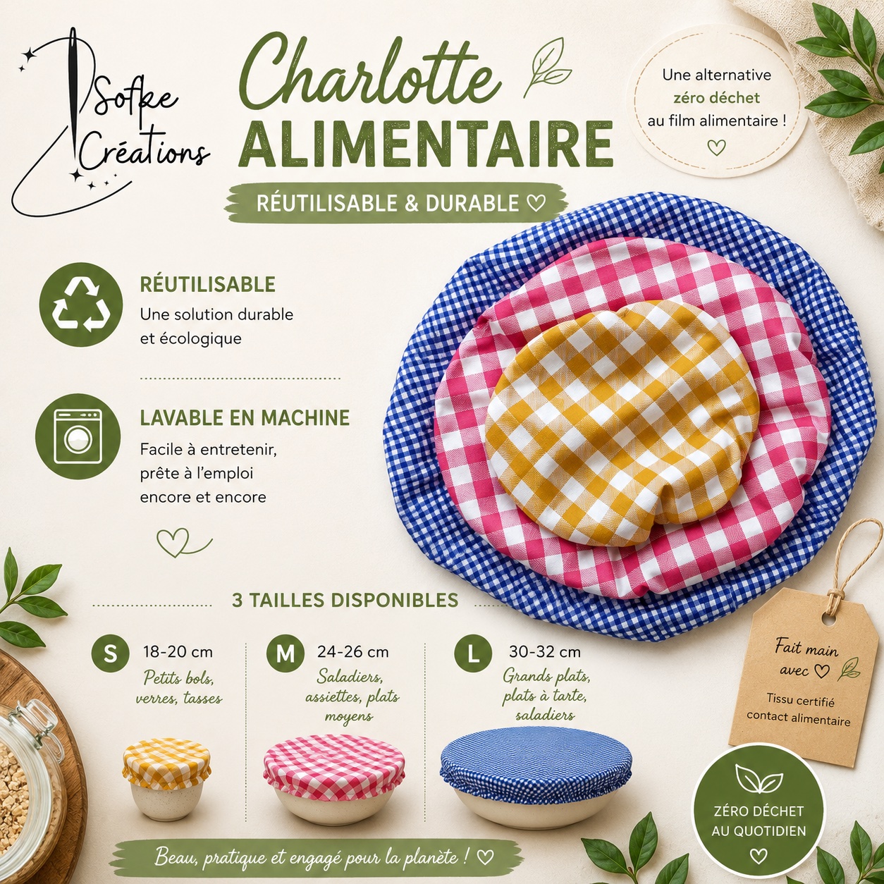3 Charlottes à plat colorées taille S-M-L — visuel 1