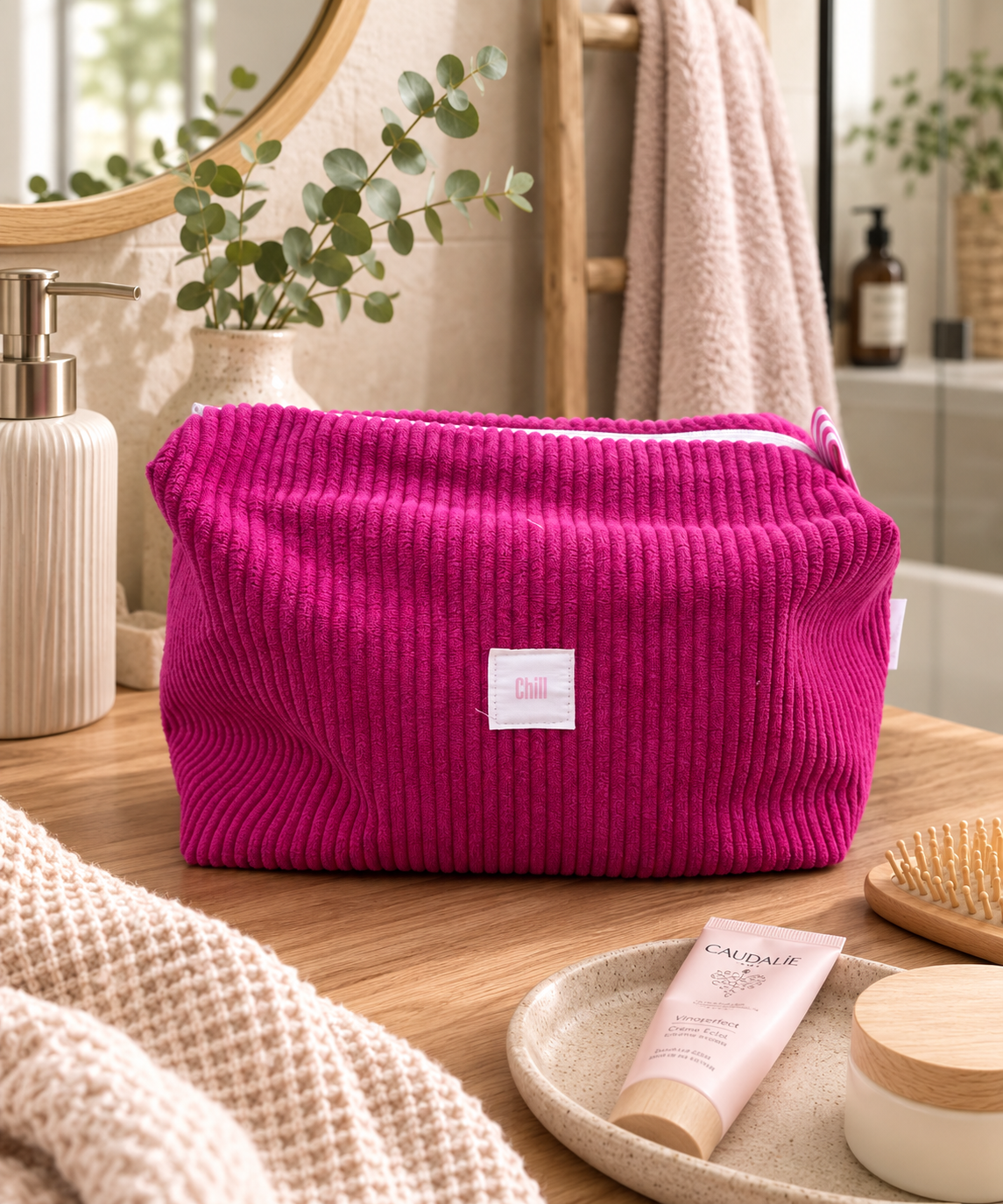 Trousse de toilette unique en velours côtelé grand format — visuel 1