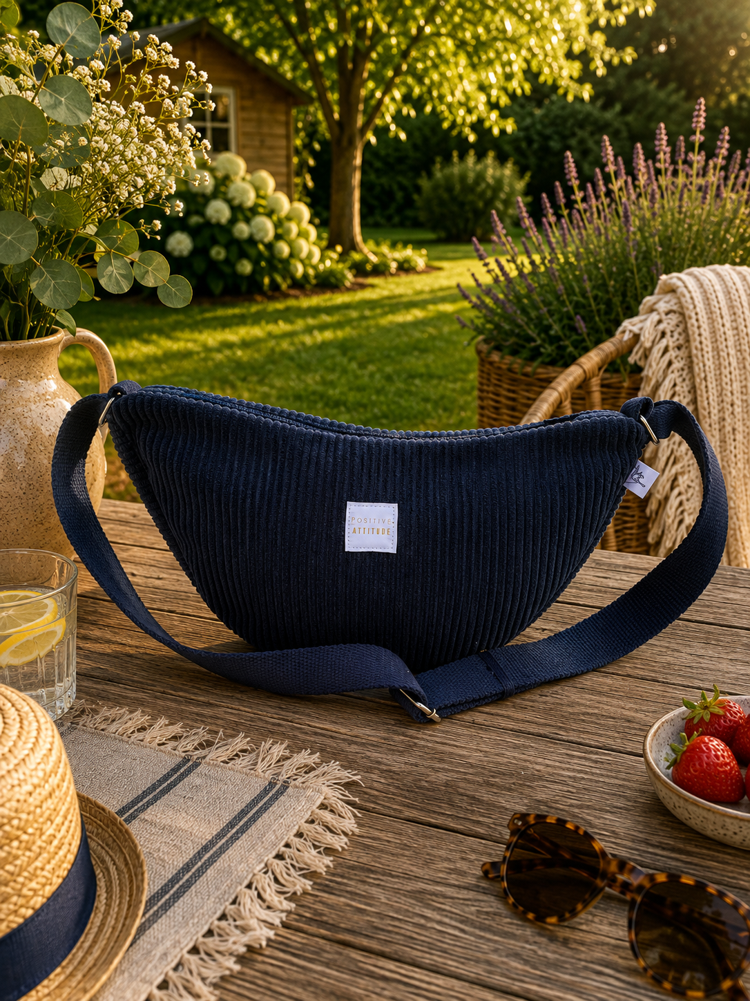 sac banane demi lune unique en velours côtelé — visuel 1