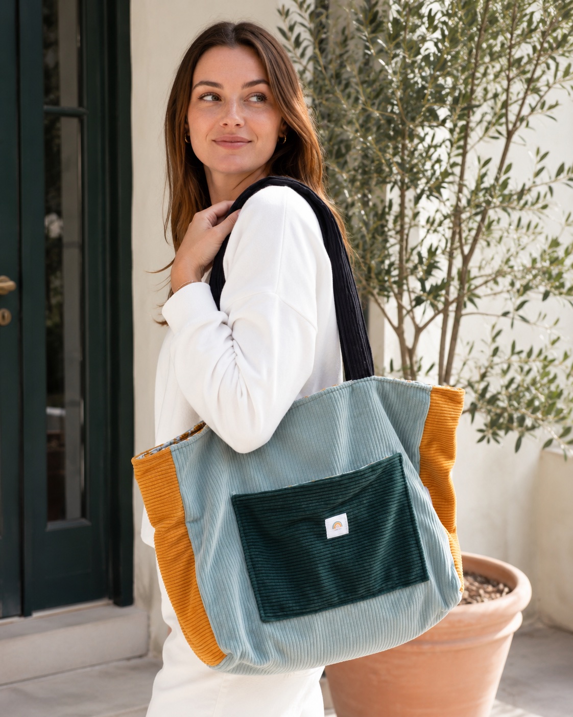 sac cabas multi couleurs en velours — visuel 1
