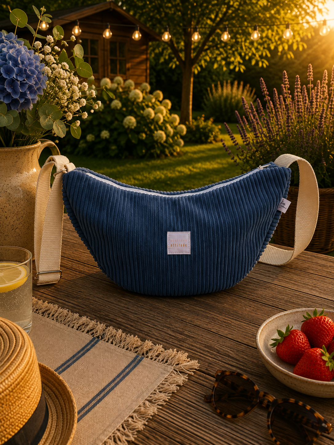 sac demi lune unique en velours côtelé uni — visuel 1