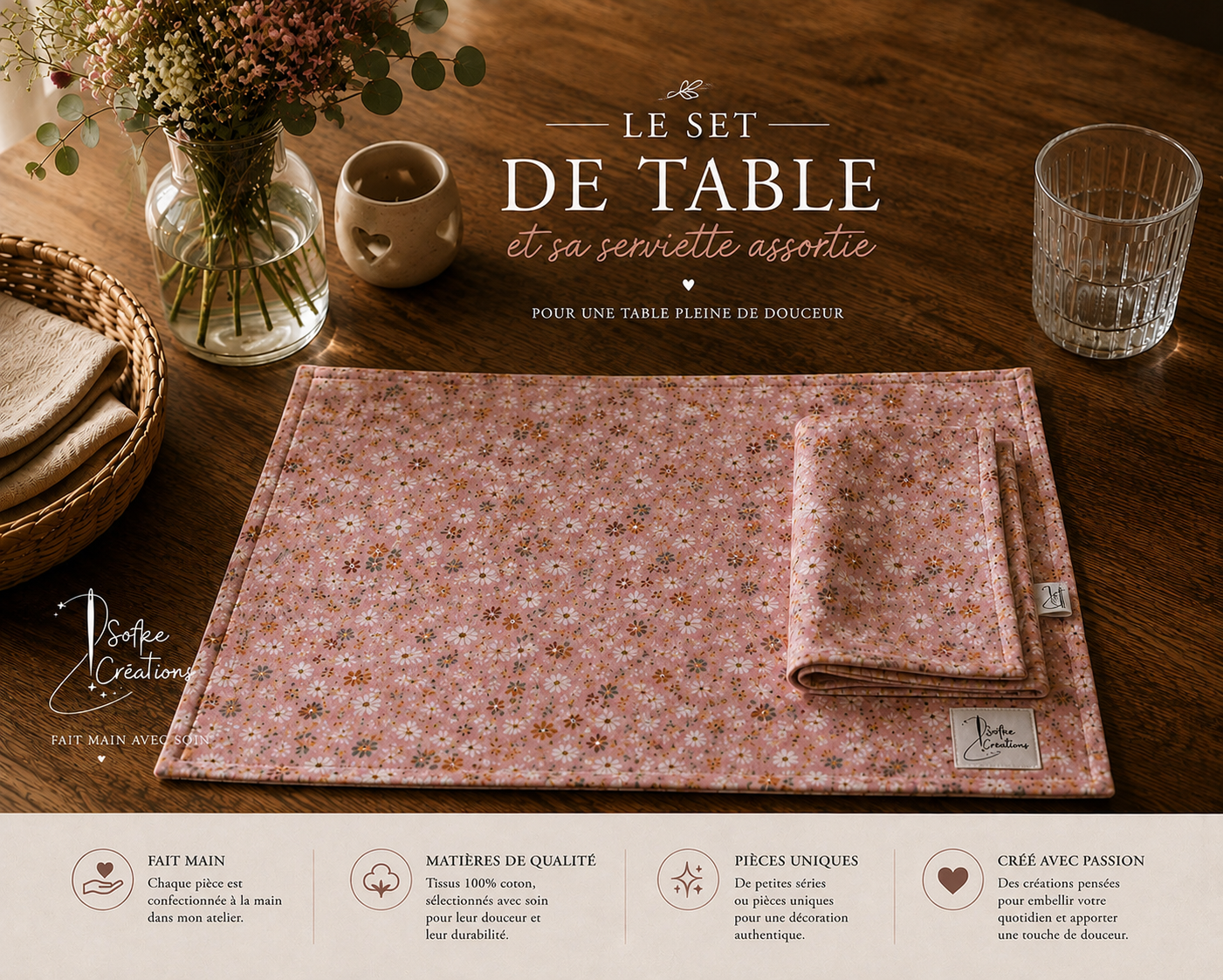 Set de table et sa serviette assortie — visuel 1