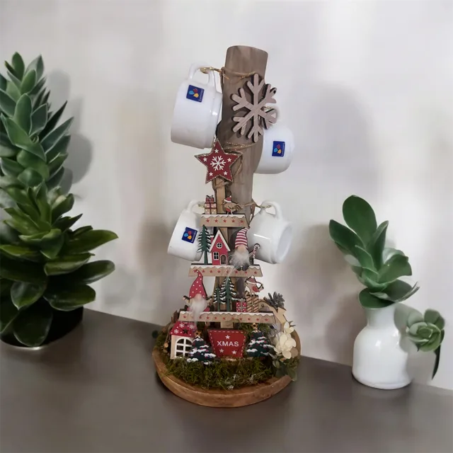 porte tasse, verres, clés, autres en bois flotté thème hiver fête — vue 1